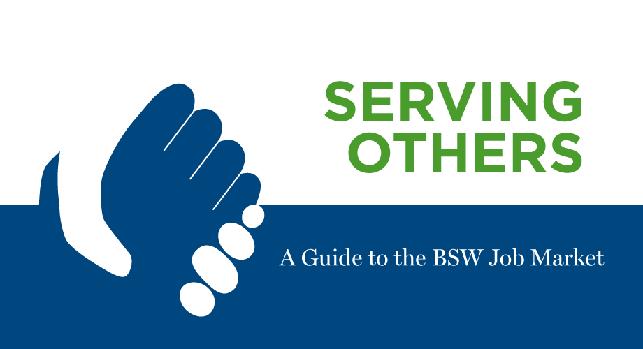 Cover image for "Serving Others: A Guide to the BSW Jobs Market" where two hands are clasped.